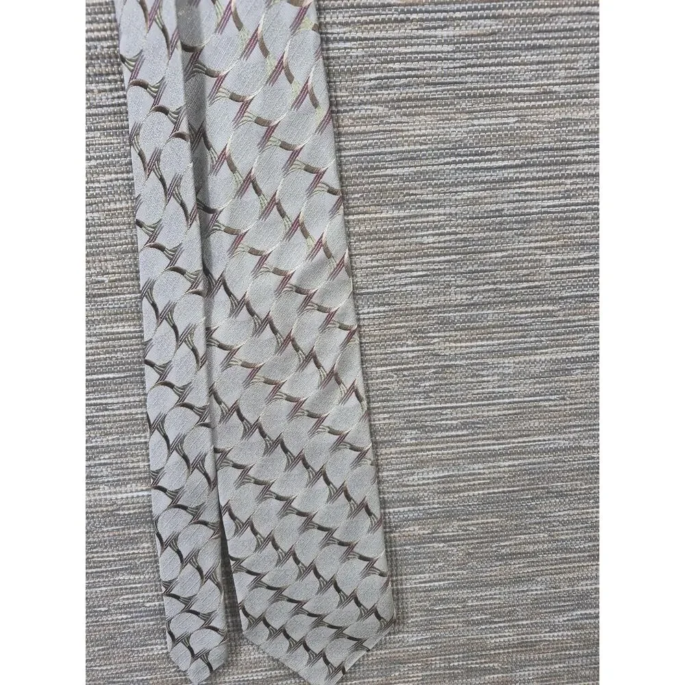 Ermenegildo Zegna Tie Mens Gray Silk Geometric Woven Classic Necktie Made Italy